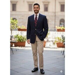 Vtg Burberry Big & Tall Blazer Men 56L Navy Blue Single Breasted Gold Buttons